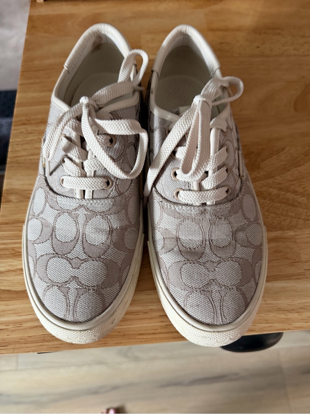 Coach Beige Signature Canvas Lace-Up Sneakers
